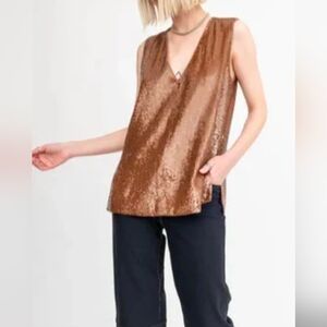 Elaine Kim Ariana V Neck Shell Bronze Blouse